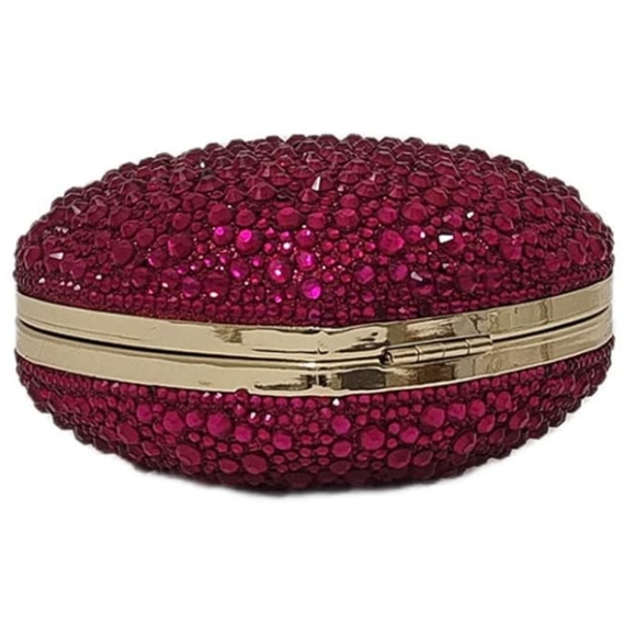 Fuchsia Pink Heart Shape Purse Sparkling Crystal Clutch Crossbody Bag Long Chain